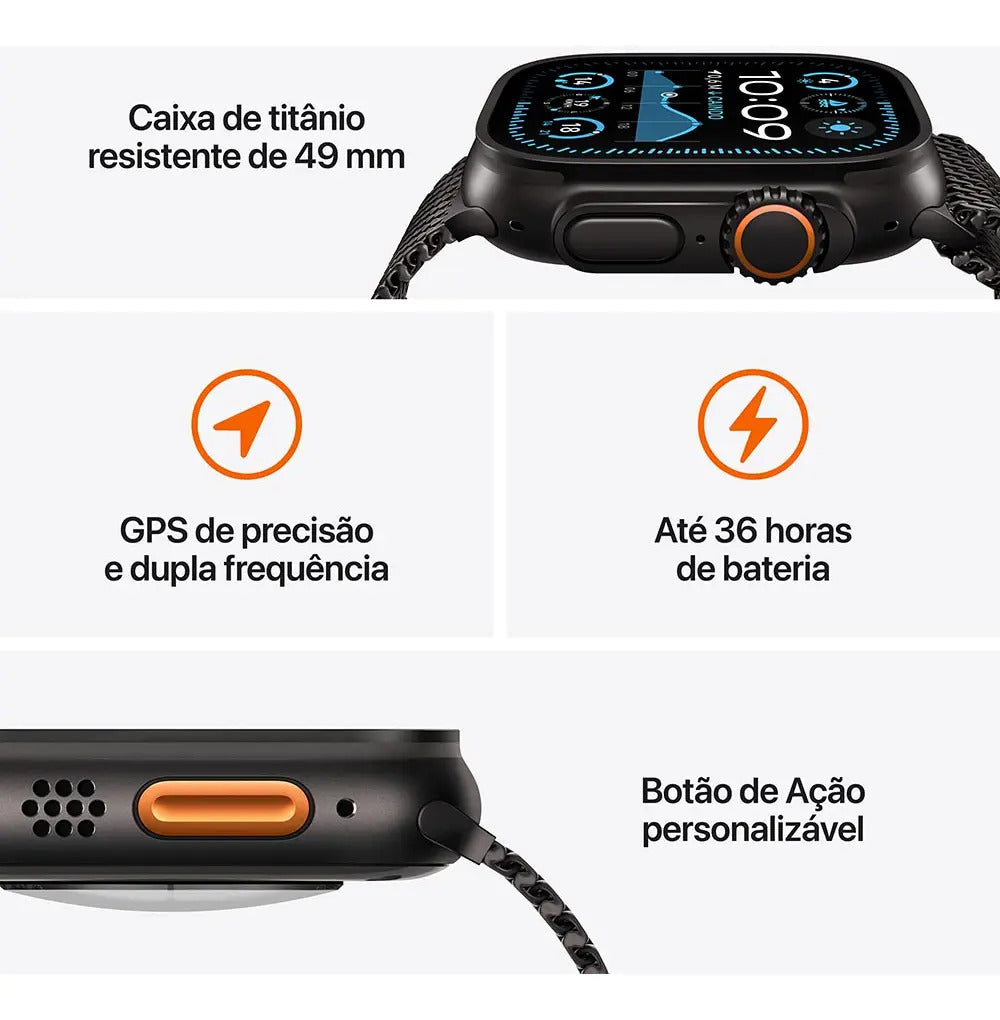 Apple Watch Ultra 2 GPS + Cellular 49mm Titânio Preto Pulseira Milanesa Preta M - Imagem 3
