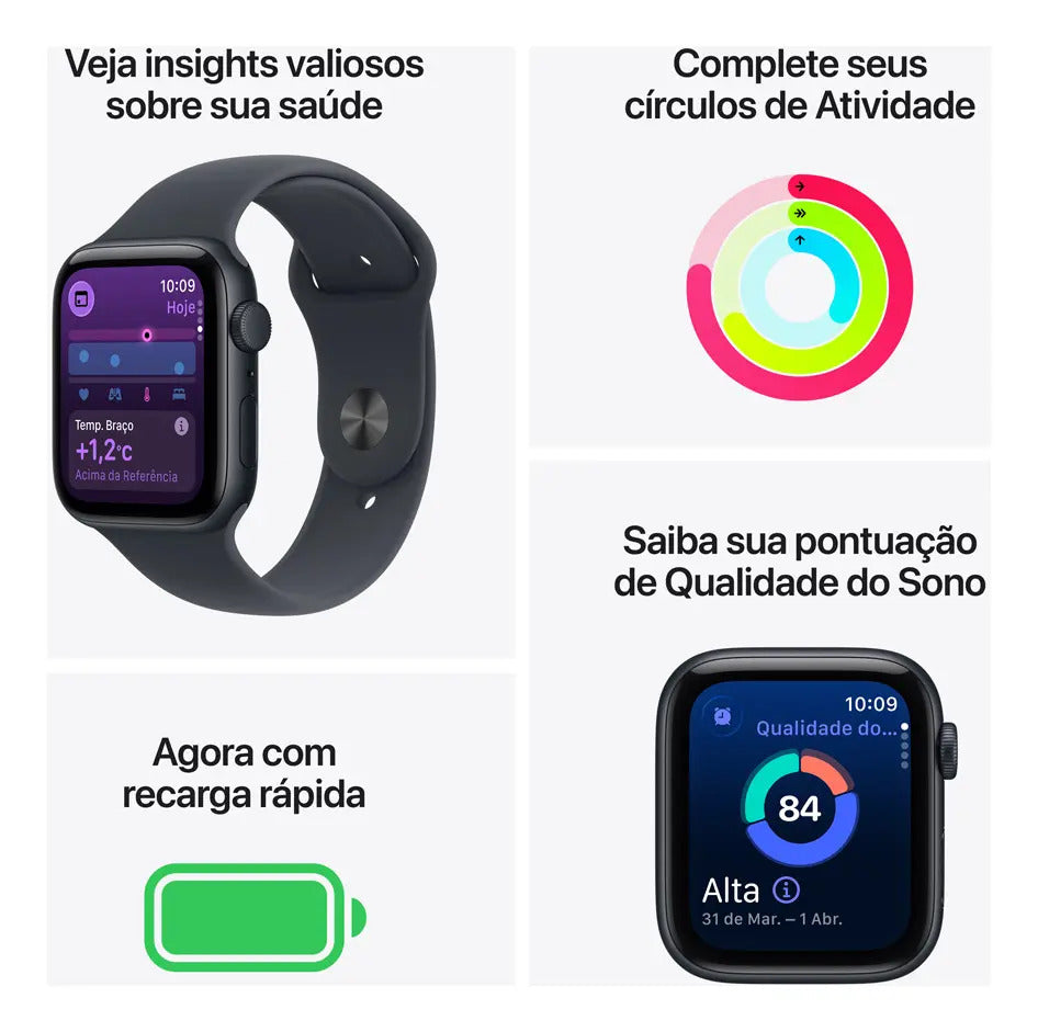 Apple Watch SE 3 GPS 40mm Alumínio Meia-Noite Pulseira Esportiva Meia-Noite P/M - Imagem 3